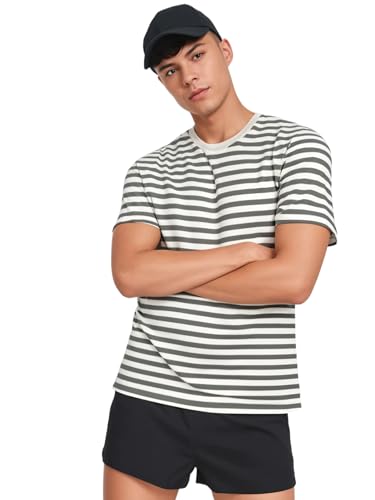 Image of Mack Jonney Oversized | Loose Fit | Half Sleeves 100% Cotton Round Neck Striped T-Shirt for Men-MACK640651