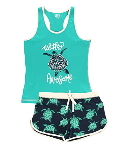 Lazy One Matching Pajamas For Women, Cute Pajama Shorts And Tank Top Set, Turtle, Animal, Ocean, Seaside (Turtlely Awesome, X-Large) #TOP2