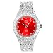 Mens 44mm Silver Hip Hop Iced Out Diamond Link Watch with Cubic Zirconia Crystals and Blinged Out Nugget Band - Quartz Movement - Resizeable Links (Red Dial)