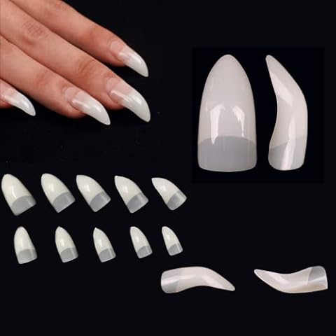 NOVO OVO 500 pcs Natural Hawk Curved Raptor Eagle Claw Extra Super Extreme Deep Curve Half Cover Stiletto False Nail Extension Tips Acrylic Nail 10 Sizes Bag Packaging Halloween Art Salon Cover