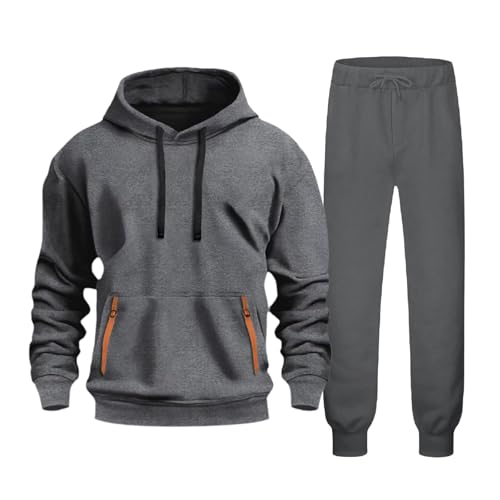 Generisch Fatos de treino para homem, design moderno, 2 peças, unissexo Y2K, roupa de rua com capuz e calças de jogging, conjunto de fato, roupa casual, camisola com capuz, fato desportivo, Cinzento