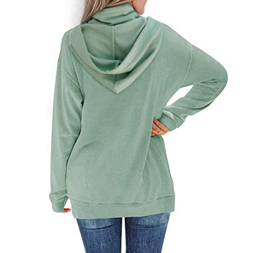Davenil Womens Hoodies Sweatshirts Casual Long Sleeve Half Zip Pullover Drawstring Loose Ladies Tops With Pockets Green Size M #TOP2