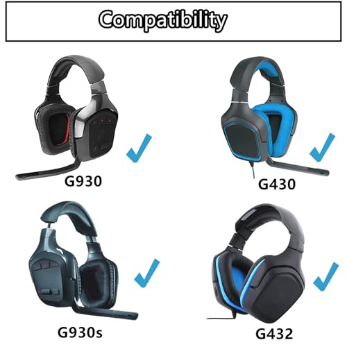 TaiZiChangQin Nauszniki, opaska na głowę, wymienne nauszniki, poduszka kompatybilna z Logitech G930 G930s G430 G432, żel chłodzący, zestaw pianki mikrofonowej