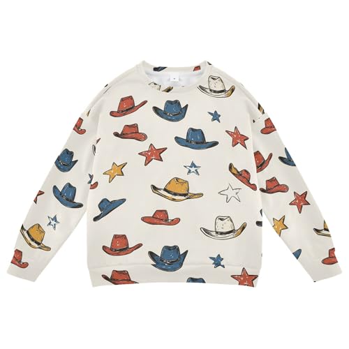 JUNZAN Western Cow Hat White Little Boys Hooded Sweatshirt Fleece Kids Hoodies Boys Athletic 4T