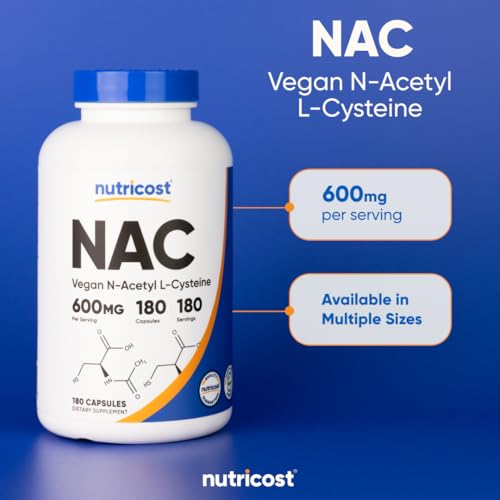 nutricost n-acetyl l-cysteine nac 600mg 180 capsules - non-gmo gluten free