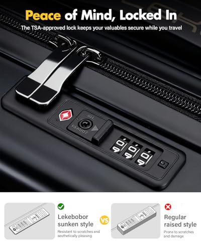 Lekebobor Cabin Suitcase for EasyJet Cabin Bag 45x36x20, TSA Lock Carry-Ons Luggage with Detachable Wheels, Small Carry on Suitcase, Underseat Lightweight Hard Shell, 32L, Black - Image 3