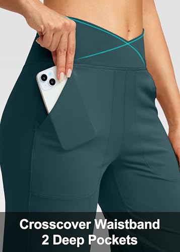 Soothfeel Wide Leg Pants Woman Yoga Pants with Pocket Crosscover High Waist Stretch Lounge Casual Dress Sweatpant Petite Dark Blue — view 5