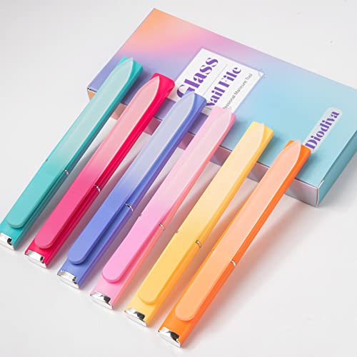 6 Pcs Glass Nail File With Case, Crystal Nail Files For Natural Nails Fingernail Files Set, Double Sided Etched Nail Filer Professional Ceramic Glass File For Travel Gifts Package Fine Grit #TOP1