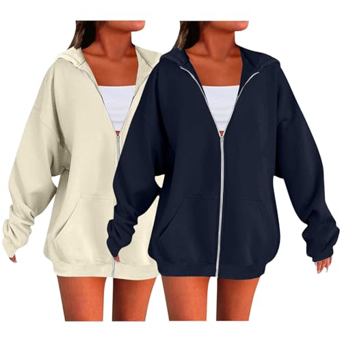 Photo de Generisch 2 pièces Veste de survêtement pour femme - Manches longues - Veste à capuche - Veste de sport - Fermeture éclair - Veste légère -...
