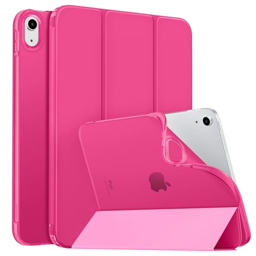 MoKo Coque pour iPad (A16) 11e Génération 11Pouces 2025, iPad 10e Gén 10,9" 2022, Étui avec Coque Arrière TPU Souple à Rabat, Support Semi-Transparent, Réveil/Sommeil Auto, Rose Brillante