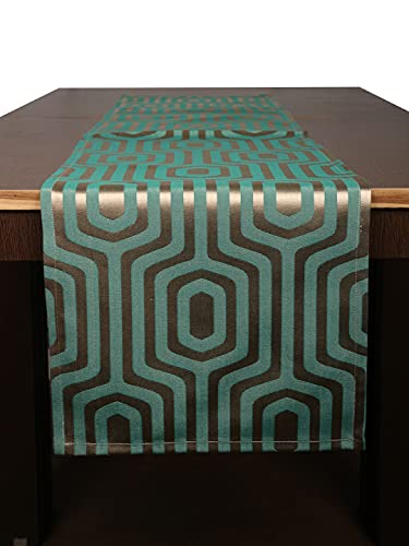 Home- The Best is for You Green Geometric Self Design Cotton Table Runner 4 Seater Dining Table Centre Table Rectangular Elegant Durable Table Runners