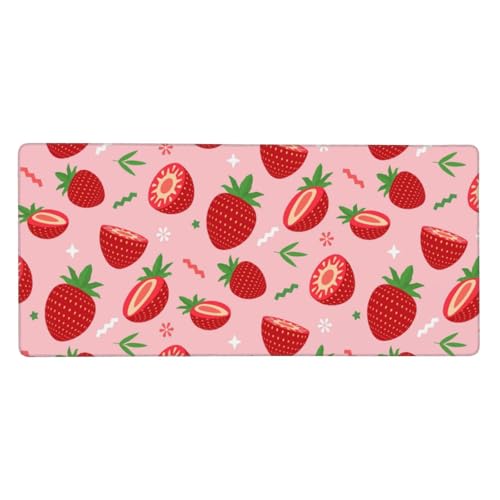 Tapis de souris grand format Fraise sur Rose pour bureau d'ordinateur