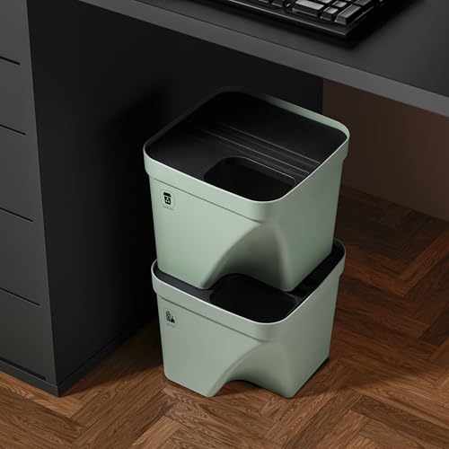 Image of 10L Dustbin with Lid | Green | Pack of 2 | Multipurpose Garbage Bin for Kitchen, Home & Office | Wet & Dry Waste Basket for Food Waste, Recycling & Indoor Outdoor Use