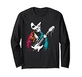 Spynx Cat Guitarist – Guitare électrique vintage pour amoureux des chats Manche Longue