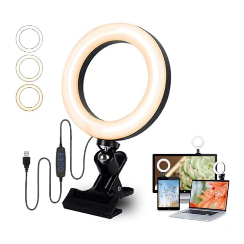 Beiwoer LEDリングライト 4.5インチ リングライト クリップ式 卓上 パソコン 高輝度ledライト 3色モード 10段階調光 USB給電 360度回転可能 リモートワーク ライト 女優ライト 照明 撮影 USB給電 授業/zoom/web/会議/ビデオ/生放送/自撮り/美容化粧/YouTube/Tik Tok/Facebook/Twitter/Instagram