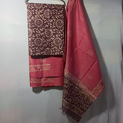 Image of STB-SILK TEXTILES BHAGALPUR Women's Bhagalpuri Cotton Silk Batik Print Unstitched Salwar Suit Dress Material With Dupatta | Women's Dress Material For Girls