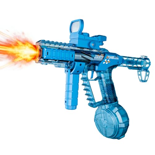 QAONIE Electric Water Blaster with Light Effects - Full Auto Continuous Action, Transparent Design, Water Blaster Pistol Toy for Summer Swimming Pool Beach Outdoor Activity. (Blue)