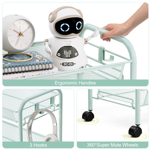 image for TOOLF 4-Tier Rolling Cart, Metal Utility Cart with 3 Hooks, Easy Assem