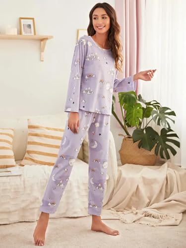 Image of Louis Luxe Womens Korean Night Dress || Full Pyjama Set || Korean Nightsuit || Women Nightwear ||Round Neck Full Sleeve Nightsuit || Loungewear || Everyday Nightdress (ND-02)