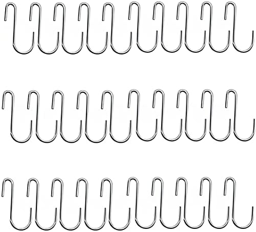 Beauenty 30pcs Hooks Heavy Duty S shaped Stainless Steel Hooks For Hanging Bathroom,Kitchen Utensils,Storage Hooks,Pots,angers Clothing Bags,Towels Plants,Pan Pot Holder,Spoons,Plants