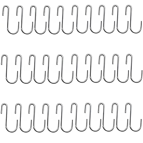 Beauenty 30pcs Hooks Heavy Duty S shaped Stainless Steel Hooks For Hanging Bathroom,Kitchen Utensils,Storage Hooks,Pots,angers Clothing Bags,Towels Plants,Pan Pot Holder,Spoons,Plants