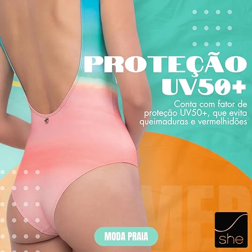 Maiô Estampa Exclusiva Degradê Colors She by Mash Feminina – Moda Praia 2024 | Laranja Claro | GG