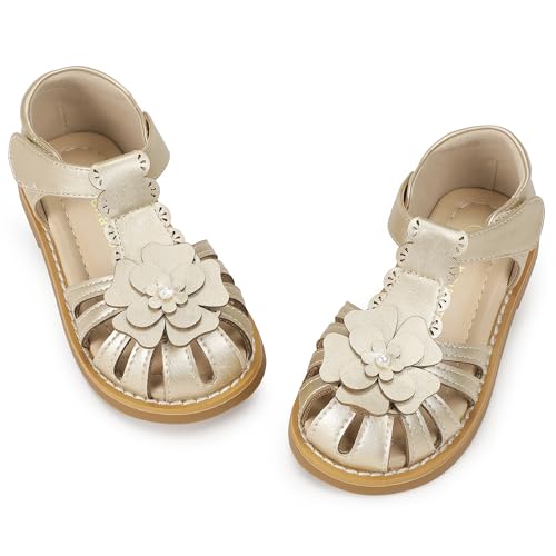 Image of Hehainom Toddler Girls Sandals Closed Toe Flats Dress Sandals Summer Flower Kids Shoes
