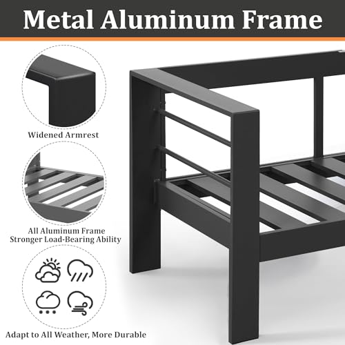 Image of 8 Pieces Outdoor Conversation Sets, Aluminum Patio Couch with Outdoor Coffee Table, All-Weather Metal Patio Couch with Thick and Soft Cushion and Wide Arm, Outdoor Sofa Sets for Balcony, Light Gray