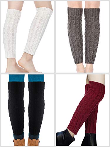 Satinior 4 Pairs Women Knit Leg Warmers Knitted Crochet Long Boot Socks For Winter, 4 Colors #TOP4