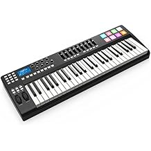 49-Key MIDI Keyboard Controller with USB, Velocity Sensitive Keys, 8 Drum Pads, Includes USB Cable