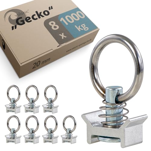valonic GECKO - Attacco per guida aerea, 8 pezzi, 1000 daN, occhielli di fissaggio con cricchetto per sistema di guide, adattatore per guida di fissaggio, accessori per furgoni, bagagliaio