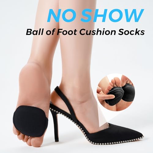 Image of Flammi 6 Pairs Ball of Foot Cushion Socks,Women's Toe Cover with Padding Toe Topper Liner Socks Non-Skid Bottom