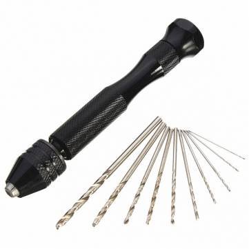 Generic Mini Aluminum Hand Drill With Key Less Chuck And 10 Twist Drills Rotary Tool