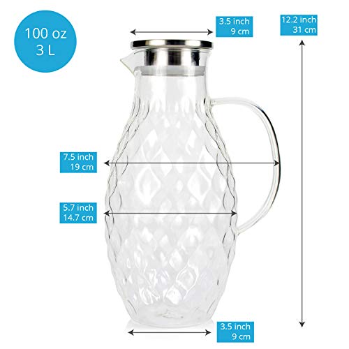 Large Glass Pitcher with Lid and Spout - 100 Ounces Big Cold and Hot Water Carafe with Unique Glass Diamond Pattern, Beverage and Water Pitcher for Homemade Iced Tea and Juice. by PJCKitchen - Image 7