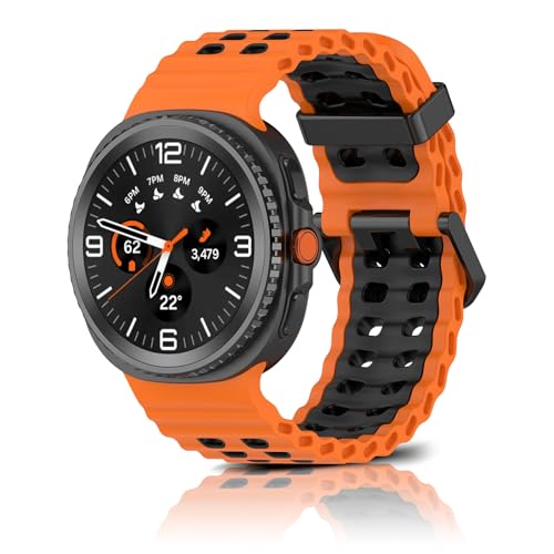 #rémunéré #Amazon<br>Bracelet Sport Compatible avec Samsung Galaxy Watch 8 Classic 46 mm Bracelet de remplacement en Silicone Respirant de Qualité Marine pour Galaxy Watch 8 44 mm/40 mm (Orange noir)