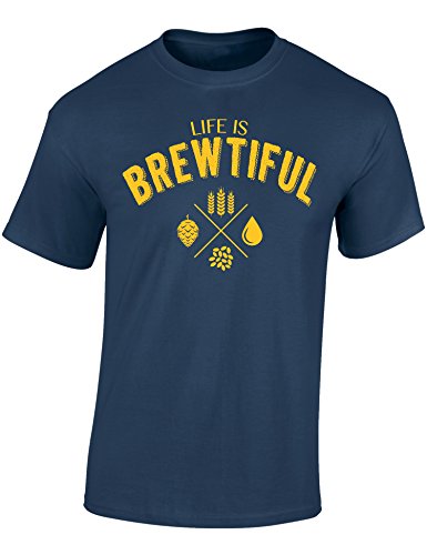 Baddery Piwo T-shirt dla miłośników piwa i mężczyzn - Beer Tshirt, Niebieski - Life Is Brewtiful, XL