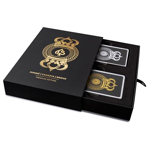 Romme 100% Kunststoff Kartenpiel - wasserfest und abwaschbar für Canasta, Bridge, Poker, Mau Mau mit klassisch französischem Bild, Plastik (Gold Edition) – Bild 4