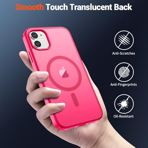 Image of SUPFINE Magnetic for iPhone 11 Phone Case with Screen Protector (Compatible with MagSafe) (Military Grade Drop Protection) Slim Translucent Matte Shockproof Phone Cover,Hot Pink