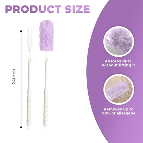 Image of Disposable Microfiber Feather Duster for Home Cleaning with 5 Refills-1 Short+1 Long Handle-Multipurpose Dusting Brush with Bendable Head Ideal for Cleaning AC Vents Car Blinds Furniture