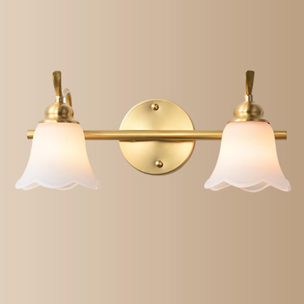 KBUUKYYXouy Wall Lights for Bedroom Brass Bathroom Vanity Light Flower Glass Wall Sconce Mirror Front Lamp Vanity Fixture E14 Wall Lamps Over Mirror for Washroom Dressing T,2-Light(2)
