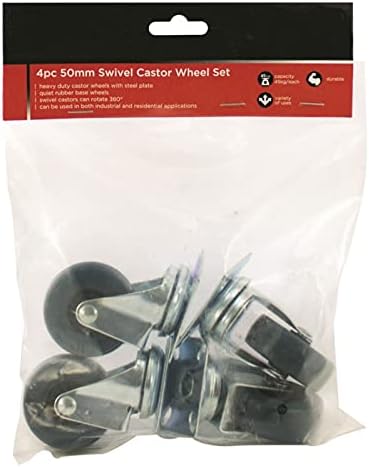 Pack of 4 Heavy duty Caster Wheels 50mm 360° Swivel Castors Wheel Set Rubber Base Wheel Industrial Domestic Furniture Use