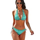 TZTTZT - Conjunto de bikini de dos piezas con estampado de grano de madera brillante verde para mujer, traje de baño triangular, Varios colores, S