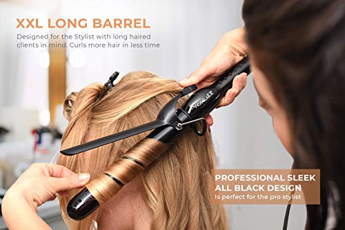Le Angelique 1.25 Inch Curling Iron With Clip - Professional 8" Extra Large Barrel For Big Long Hair | 1 1/4" 32Mm Wide Thick Ceramic Curler Wand | Adjustable Temperature | Dual Voltage #TOP1