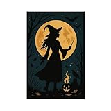 MGDUJGH Lienzo decorativo con silueta de bruja gótica vintage, póster decorativo para el hogar, bar, restaurante, garaje, cafetería, logotipo, regalo, 50 x 75 cm
