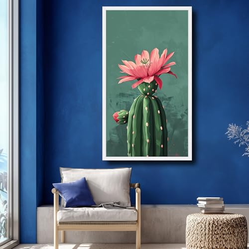 Toile de cactus en fleurs décoration murale désert moderne 55x100cm