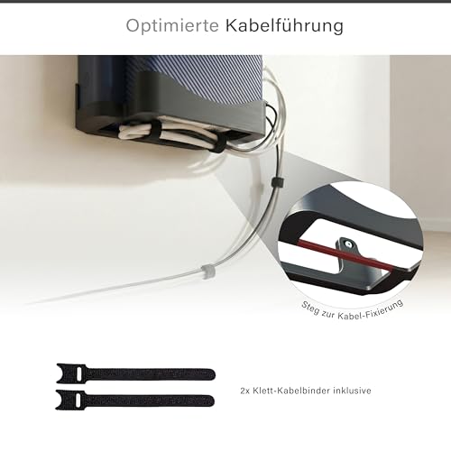 Wandhalterung passend für Telekom Speedport 7 Router – Wi-Fi 7 Glasfaser-Modem Halter mit Kabelmanagement & Hitzeableitung – inkl. Zubehör & Klett-Kabelbinder – Made in Germany – Schwarz