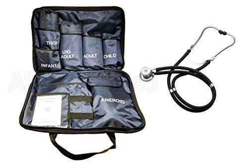 5 Cuffs Blood Pressure Aneroid Sphygmomanometer Cuff System + Black Stethoscope All Sizes