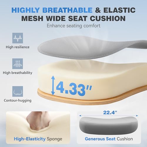 Image of Ergonomic Desk Chair, Breathable Mesh Office Chair for Long Hours, 8 Pack | Adjustable Lumbar Support for Back Pain Relief, 4.33'' Thick Foam Cushion, 3D Headrest, Computer Chair for Home Office, Gray
