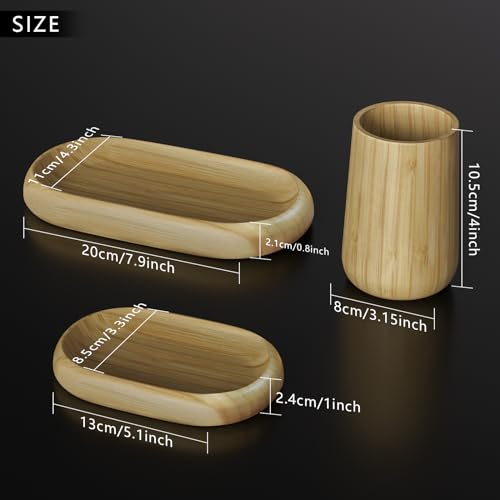 Asashizen Retro Bambus Badaccessoires Set, 4-teilig, Seifenschale, Seifenspender, Tablett, Mundspülbecher für Zuhause, Büro, Hotel, Badezimmer-Zubehör-Set