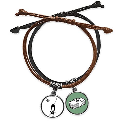 Pulsera de cuerda de mano con gato negro ajustable que no daña la piel